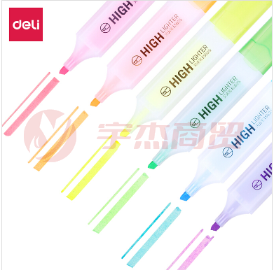 得力(deli)6色荧光笔醒目标记笔水性彩色记号笔 6支/袋 S628