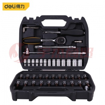 得力工具 DL1046 6.3mm套筒46件套 小飞机汽修套筒扳手工具组合套装 五金工具箱 套筒棘轮扳手组合 多功能棘轮套筒