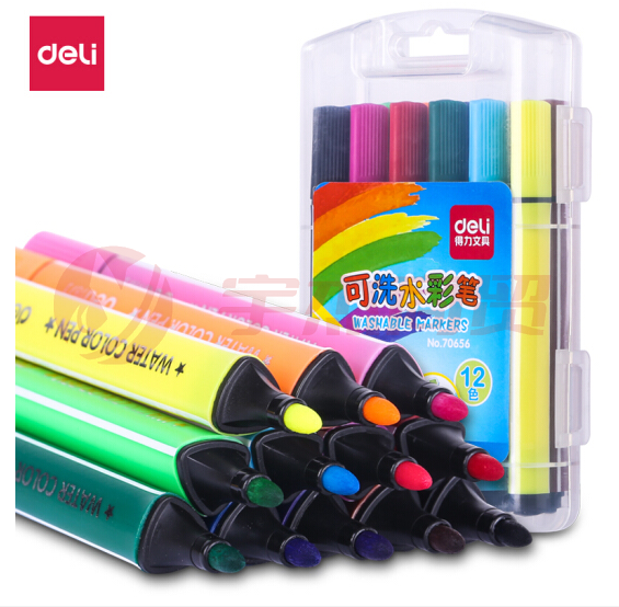 得力(deli)70656 可水洗12色水彩笔绘画笔 粗三角杆 盒装