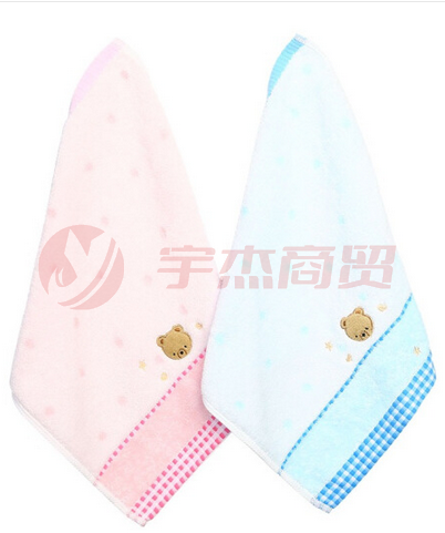 金号  ( KINGSHORE ) 毛巾家纺 纯棉 3666 小熊卡通无捻方巾兰粉 2条装