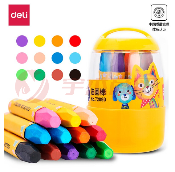 得力(deli)12色丝滑蜡笔 易涂色油画棒画笔 炫彩棒学生美术用品 72090