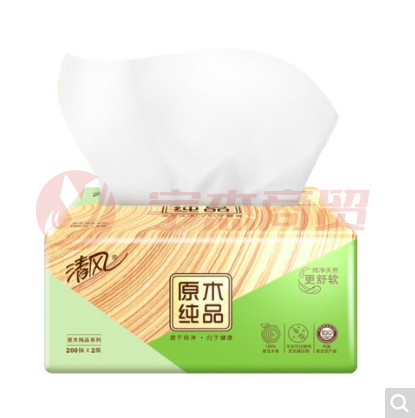清风小原木纯品2层200抽纸巾餐巾纸 3包/提  BR38SC2（48包/箱）