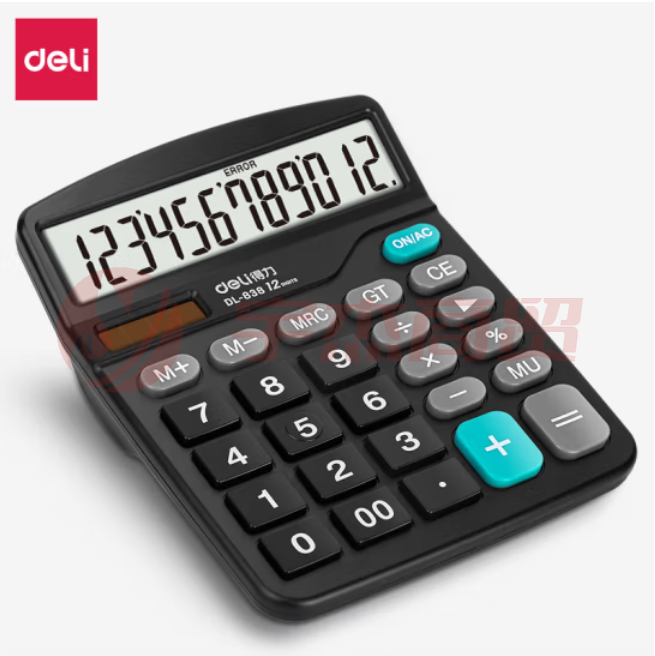 得力 0838 双电源计算器 大屏大按键办公财务专用12位水晶大按键