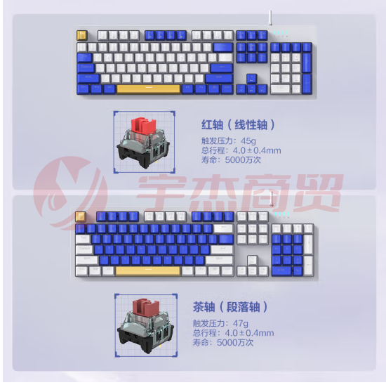 雷神（ThundeRobot）K104时代 104键 有线机械键盘 混彩背光键盘 电脑游戏笔记本办公键盘 全键无冲 茶轴