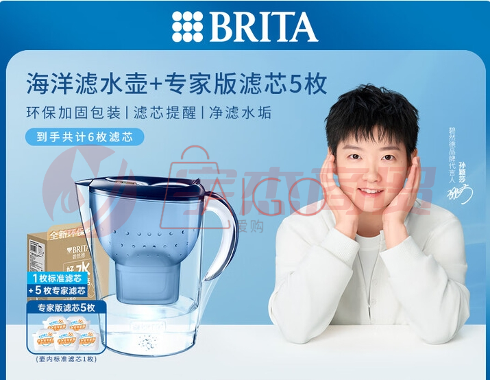 碧然德（BRITA）过滤净水器 家用滤水壶 净水壶 海洋系列 3.5L（蓝）+专家版1壶6芯