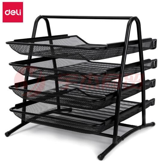 得力(deli)9184 黑色 商务四层金属文件盘 文件座托盘可前后移动